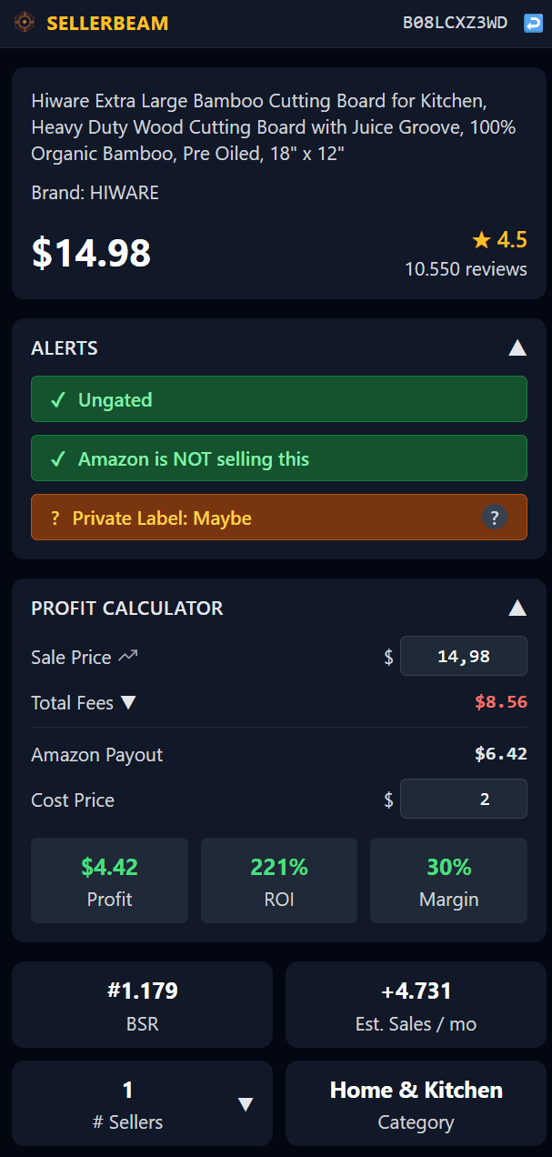 SellerBeam extension screenshot